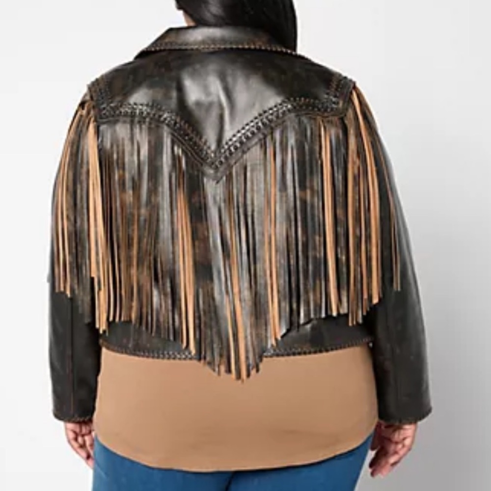 American West  by Carolyn Pollack two tone fridge Leather Jacket - Picture 2 of 5